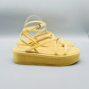 Stuart Weitzman Shoes Womens 8.5 Tan Woven Platform Strappy Sandals Spain